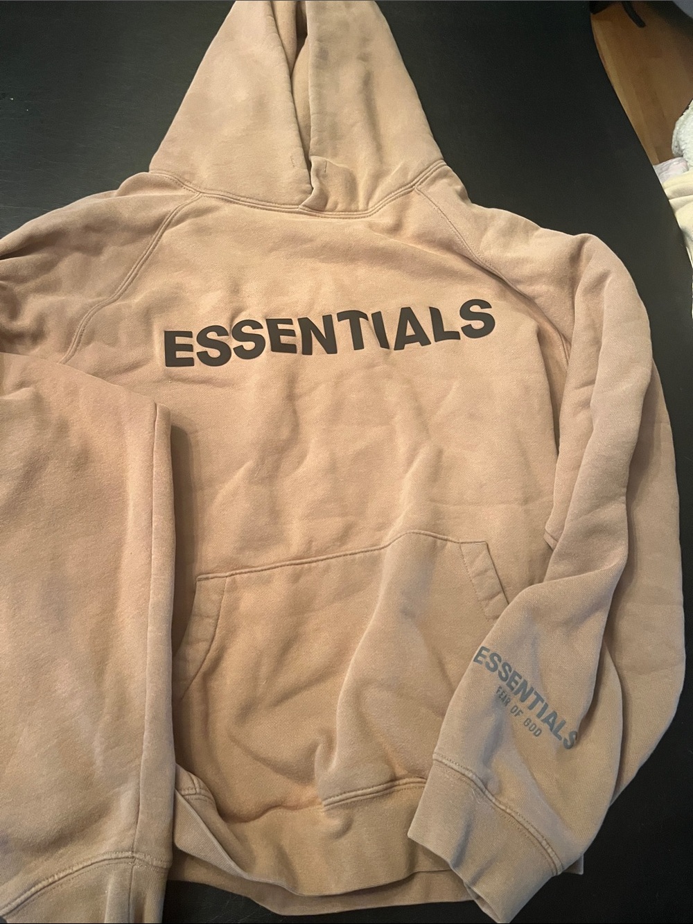 ESSENTIALS Men’s Beige Crewneck Hoodie with Front Logo